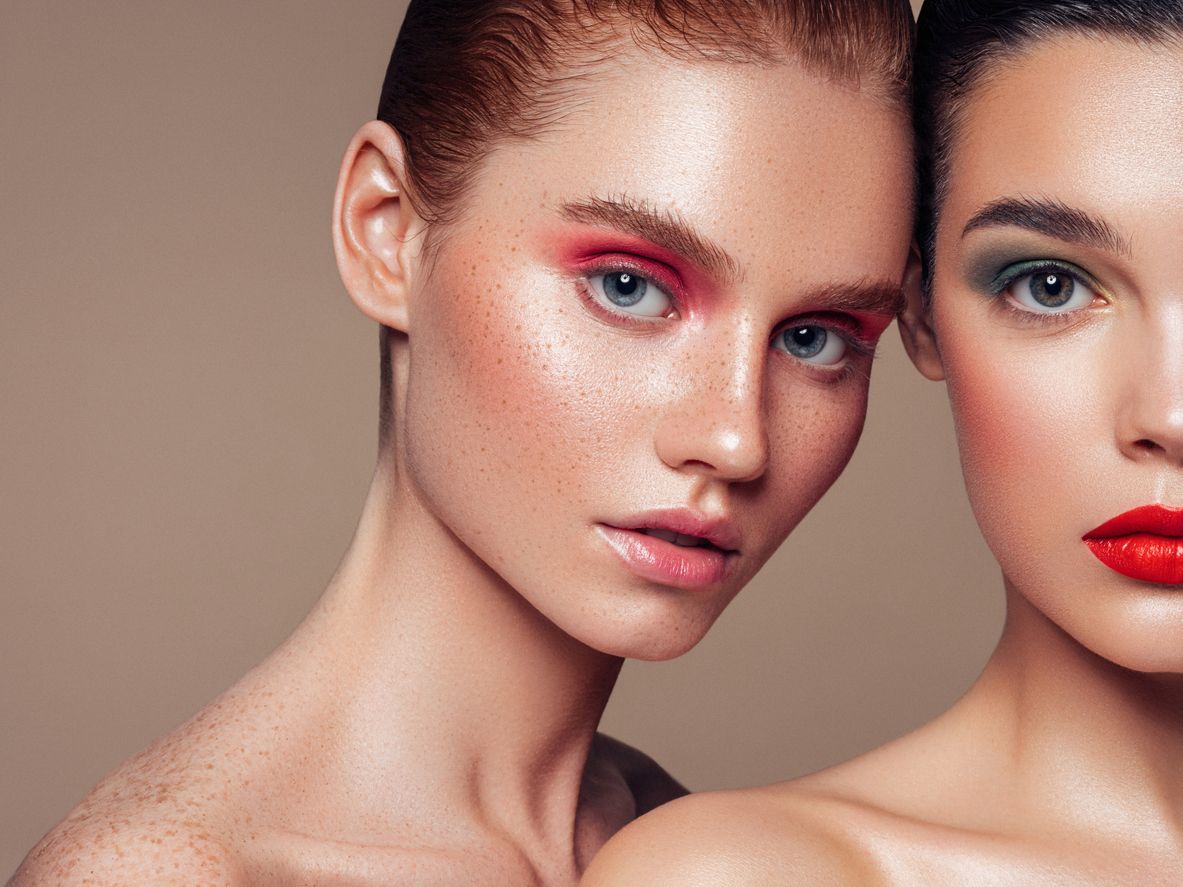 Bold makeup beauty editorial with two models